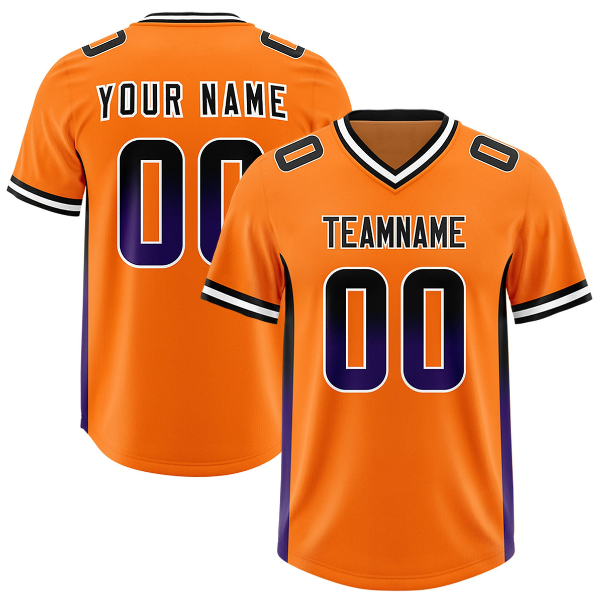 Custom Orange Black and Purple Sides Gradient Fashion Personalized Team Football Jersey