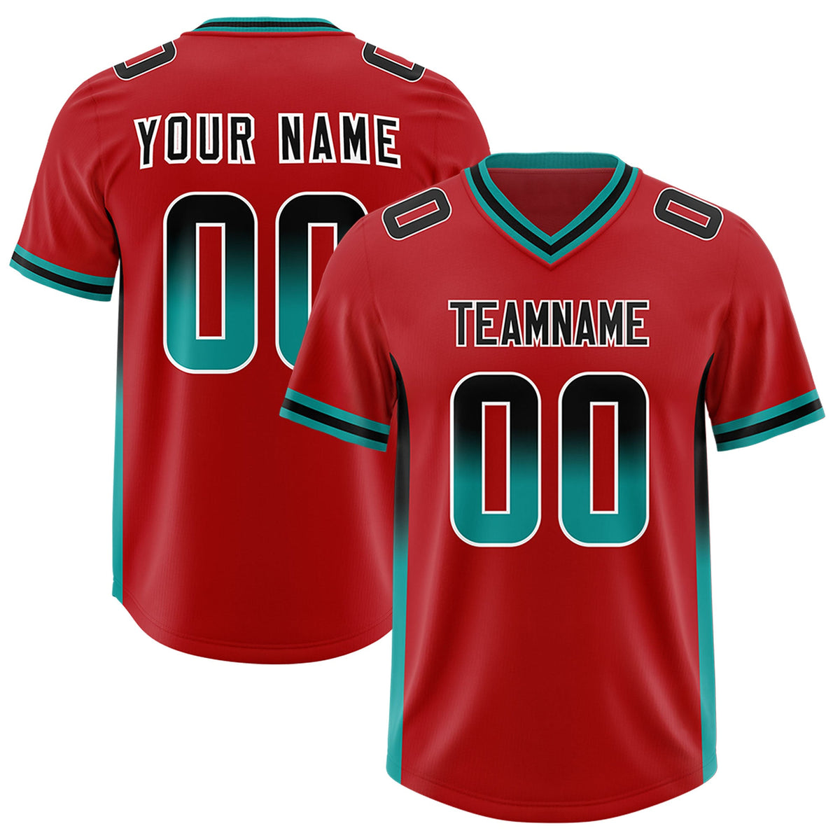 Custom Red Black and Aqua Sides Gradient Fashion Personalized Team Football Jersey