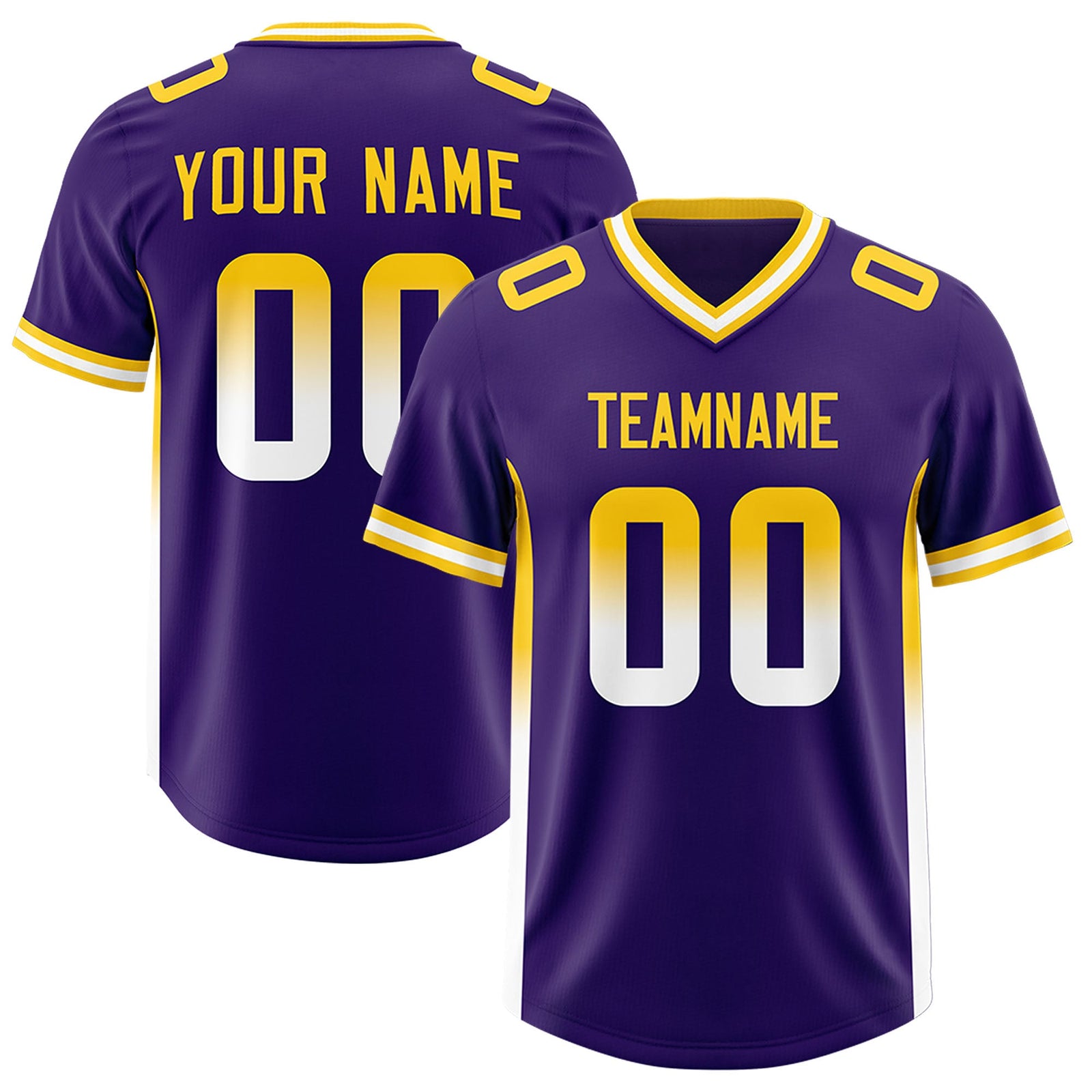 Custom Purple Gold Sides Gradient Fashion Personalized Team Football Jersey