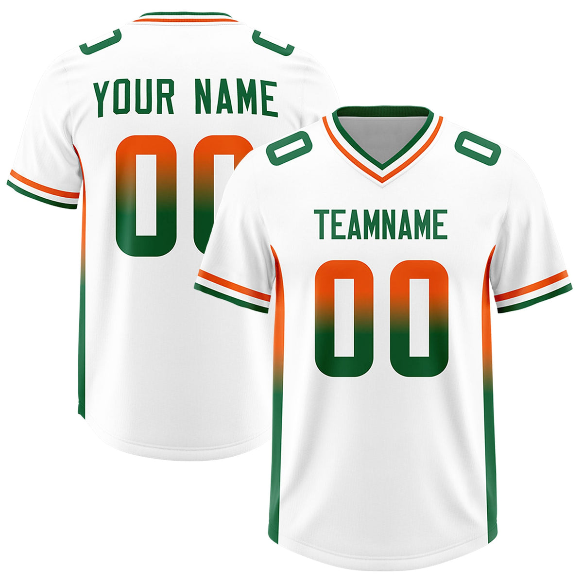 Custom White Orange and Kelly Green Sides Gradient Fashion Personalized Team Football Jersey