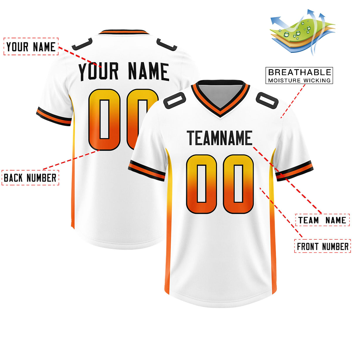 Custom White Gold Sides Gradient Fashion Personalized Team Football Jersey