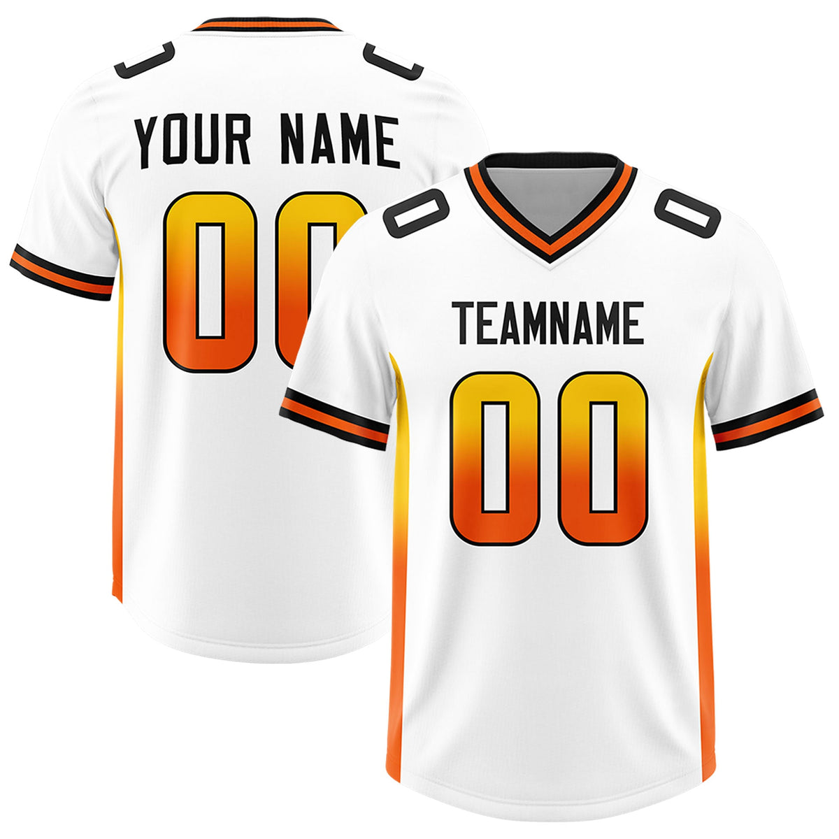 Custom White Gold Sides Gradient Fashion Personalized Team Football Jersey