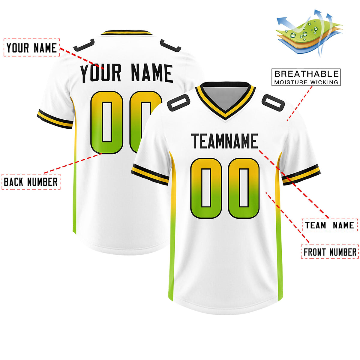 Custom White Gold Sides Gradient Fashion Personalized Team Football Jersey