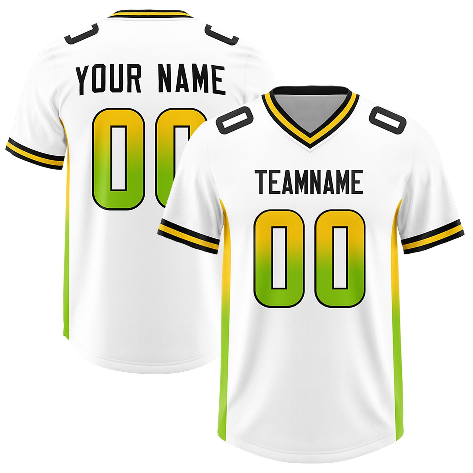 Custom White Gold Sides Gradient Fashion Personalized Team Football Jersey