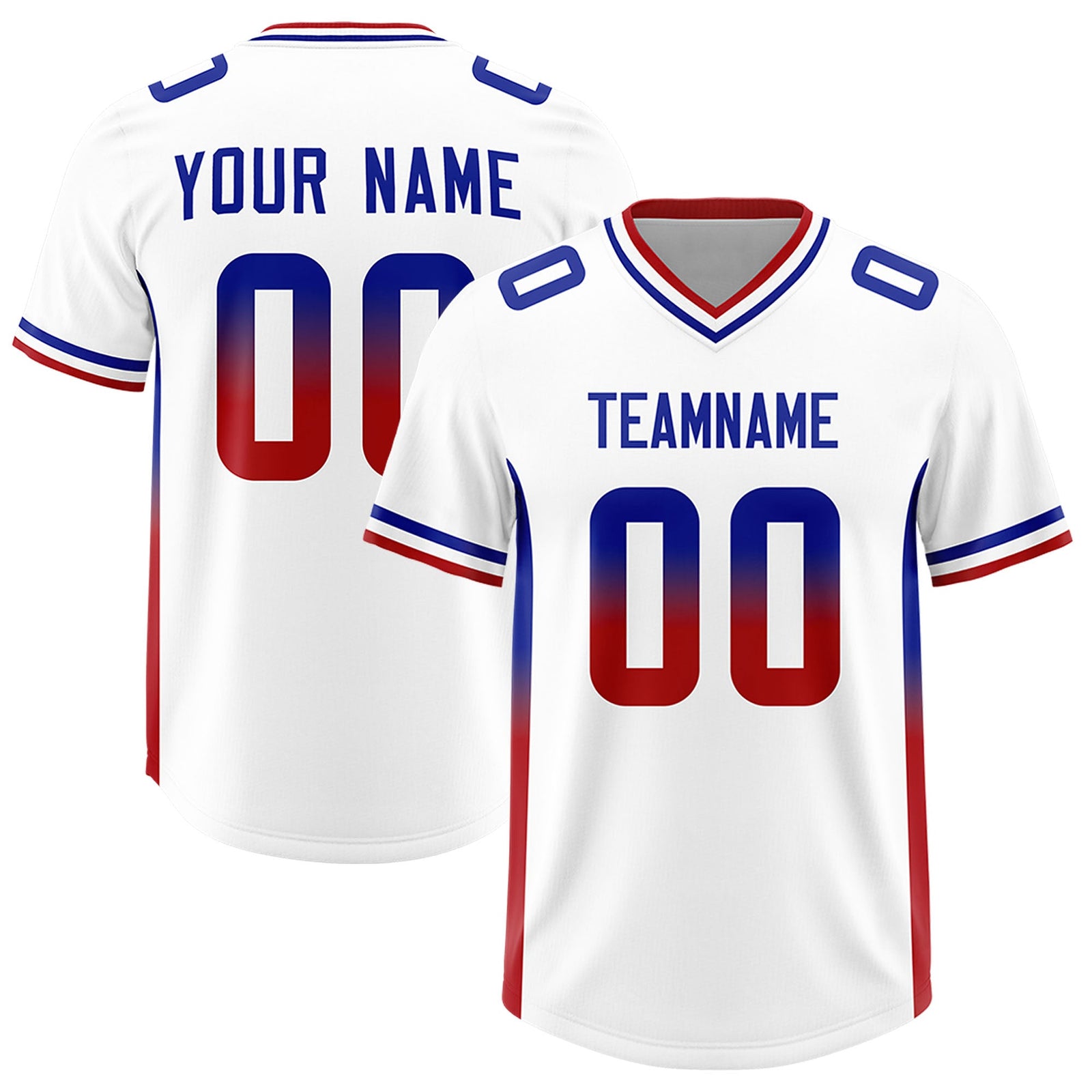 Custom White Royal and Red Sides Gradient Fashion Personalized Team Football Jersey