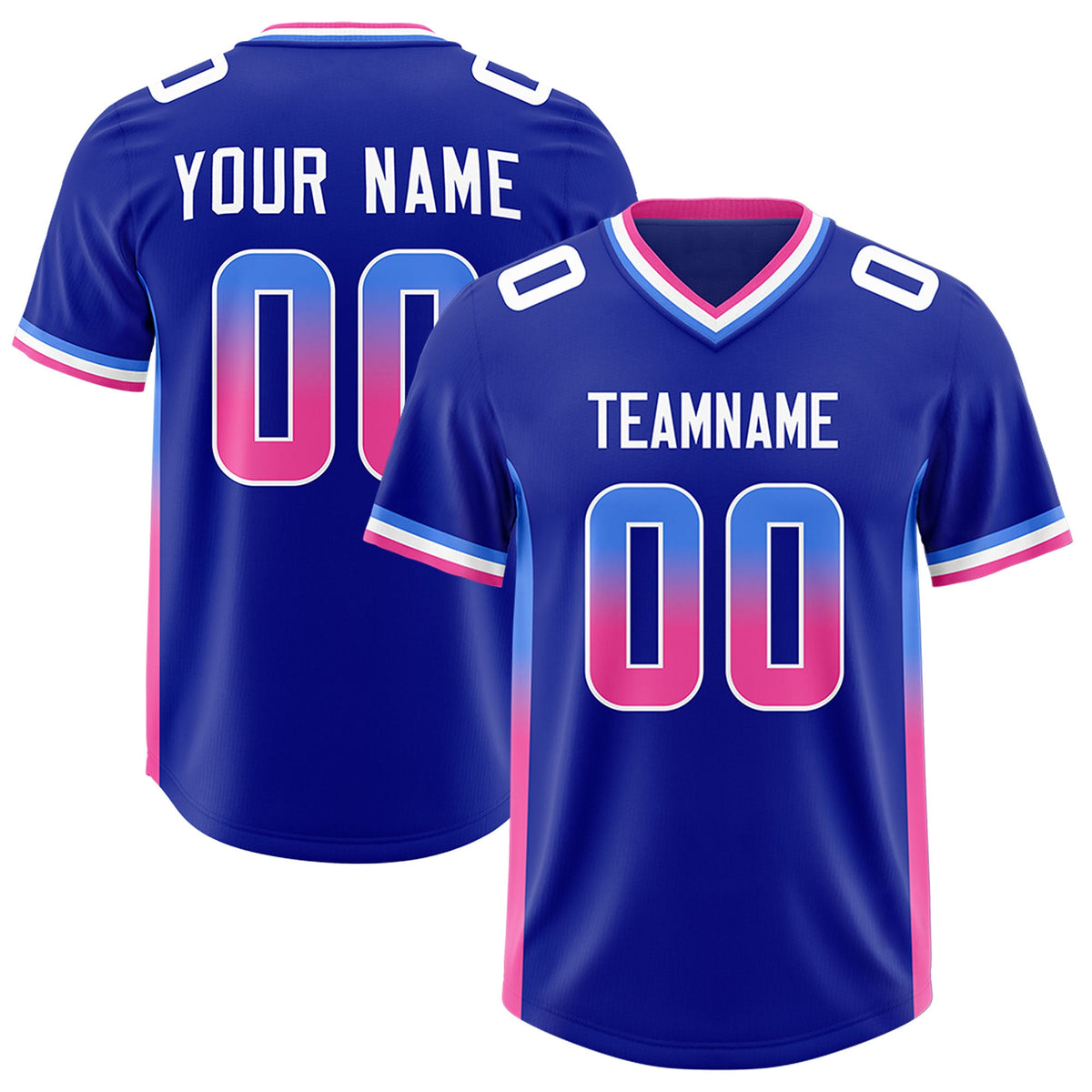 Custom Royal Powder Blue and Pink Sides Gradient Fashion Personalized Team Football Jersey