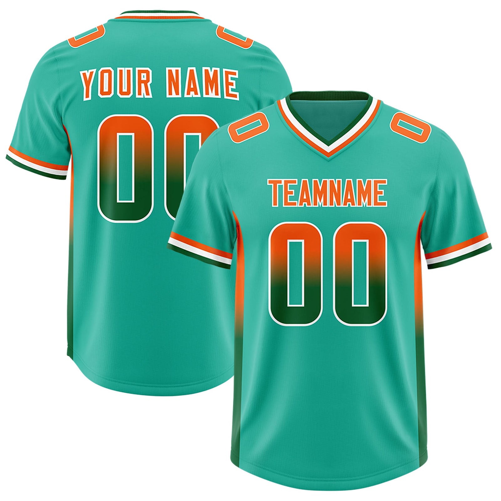 Custom Bright Green Orange and Kelly Green Sides Gradient Fashion Personalized Team Football Jersey