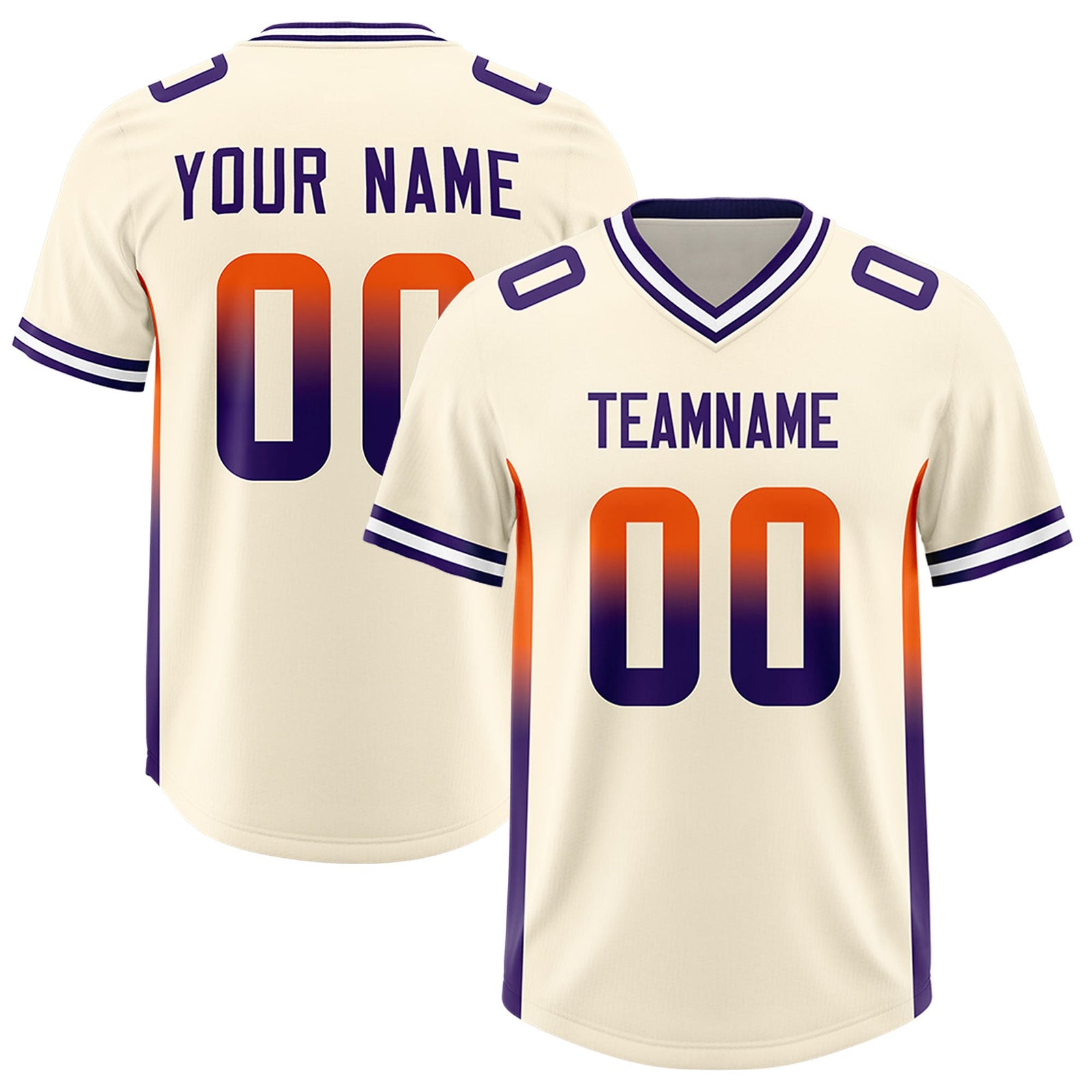 Custom Cream Orange and Purple Sides Gradient Fashion Personalized Team Football Jersey