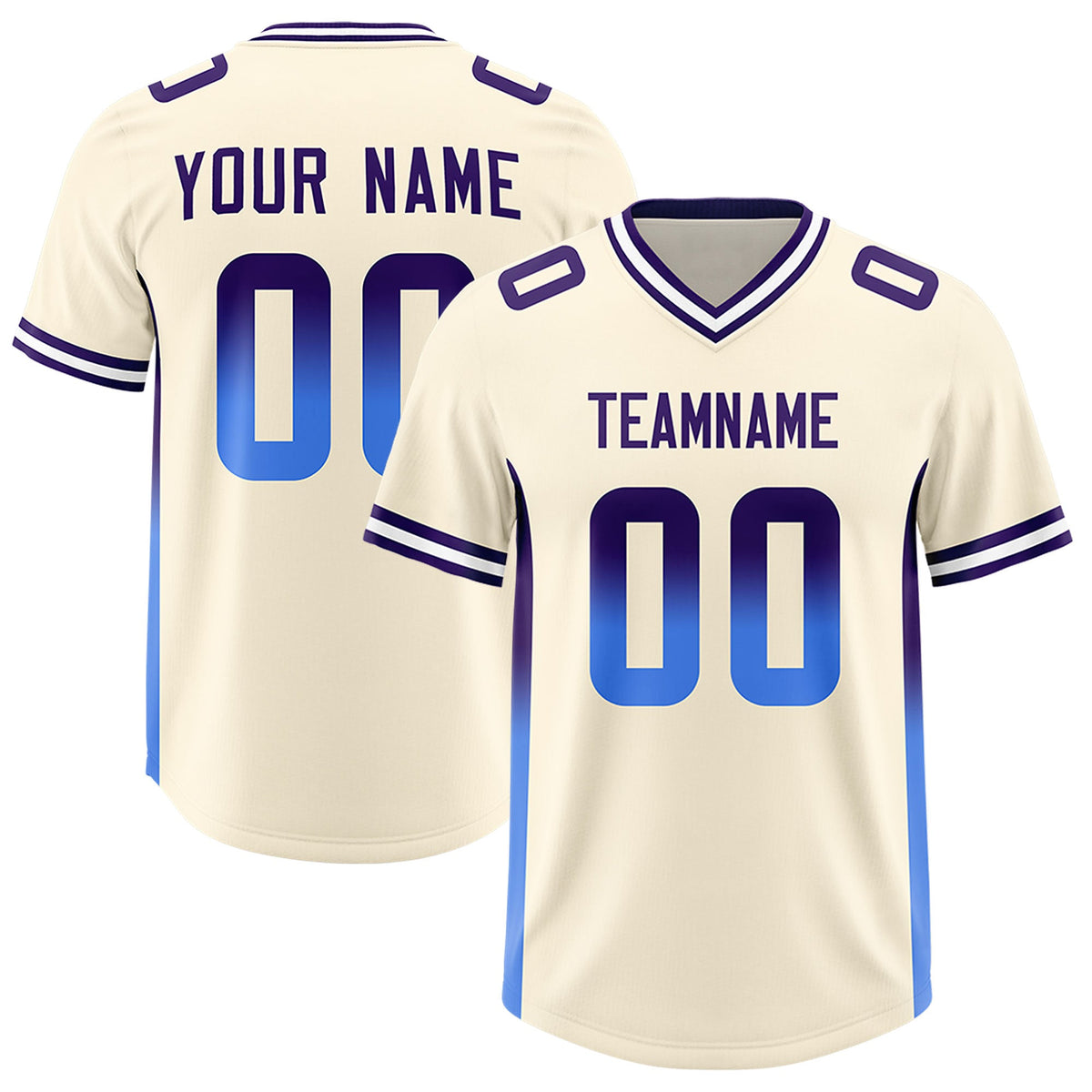 Custom Cream Purple and Powder Blue Sides Gradient Fashion Personalized Team Football Jersey
