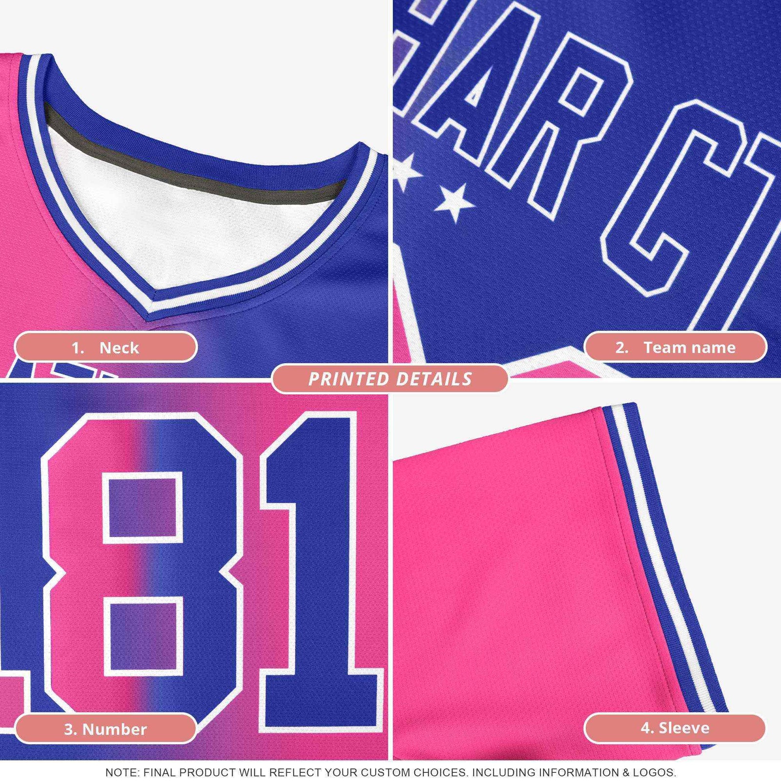 Custom Gray Royal and Orange Sides Gradient Fashion Personalized Team Football Jersey