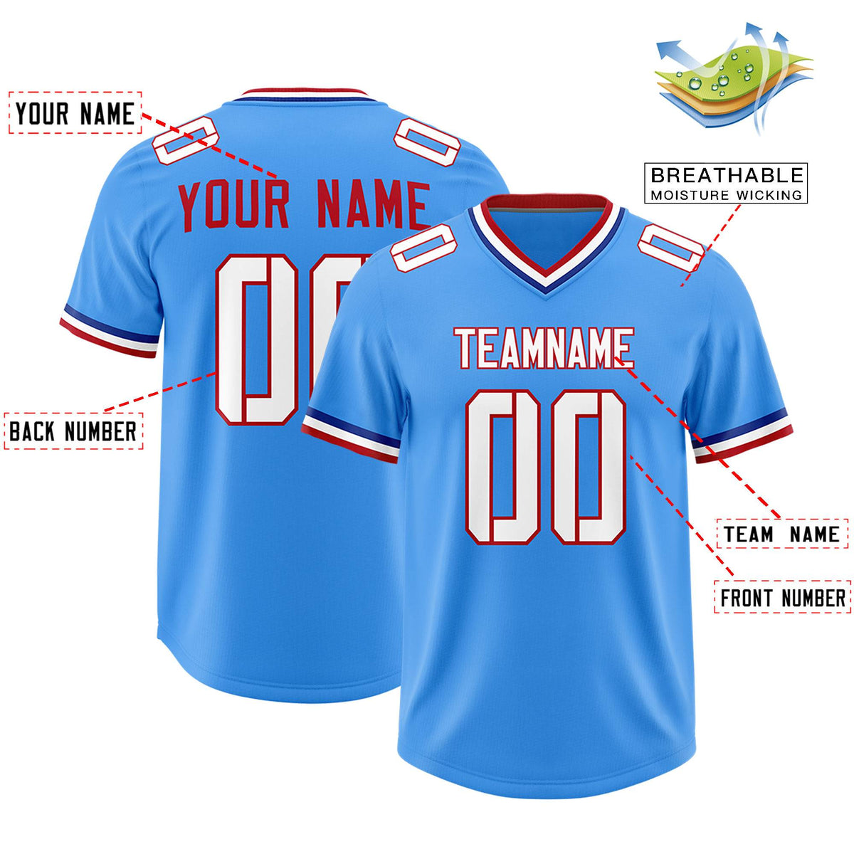 Custom Powder Blue Classic Style American Football Jerseys