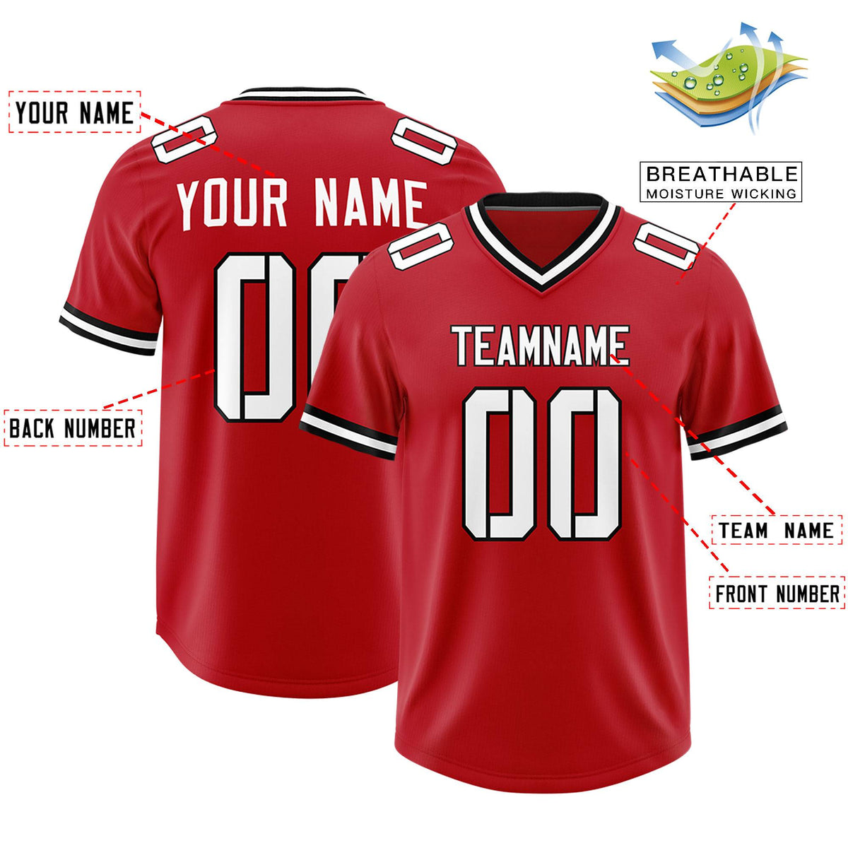 Custom Red Classic Style American Football Jerseys