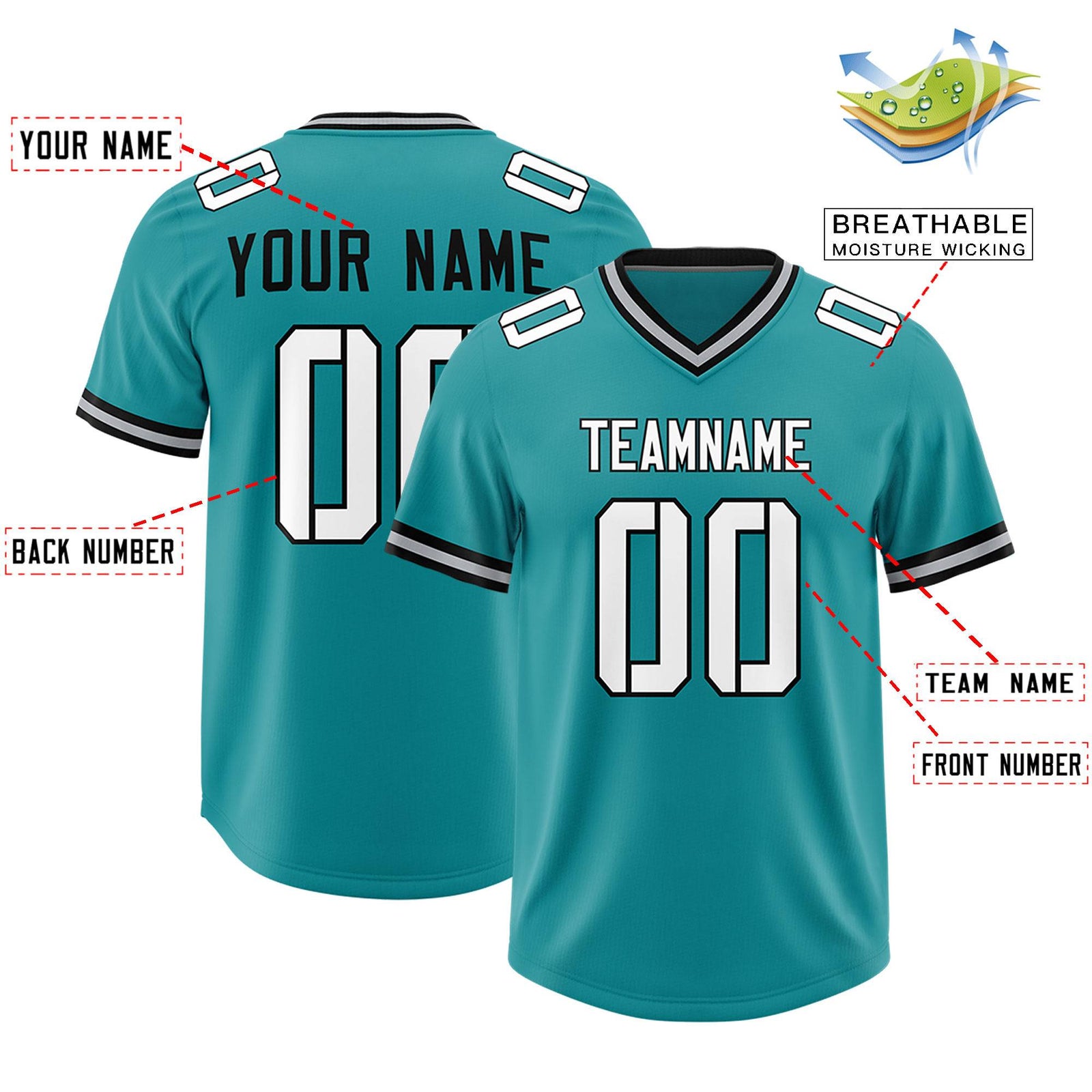 Custom Aqua Classic Style American Football Jerseys