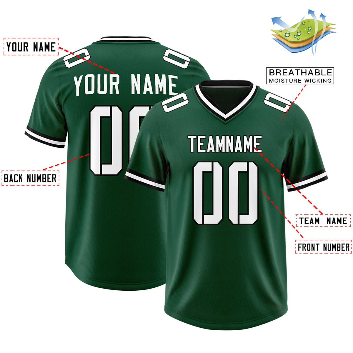 Custom Green Classic Style American Football Jerseys