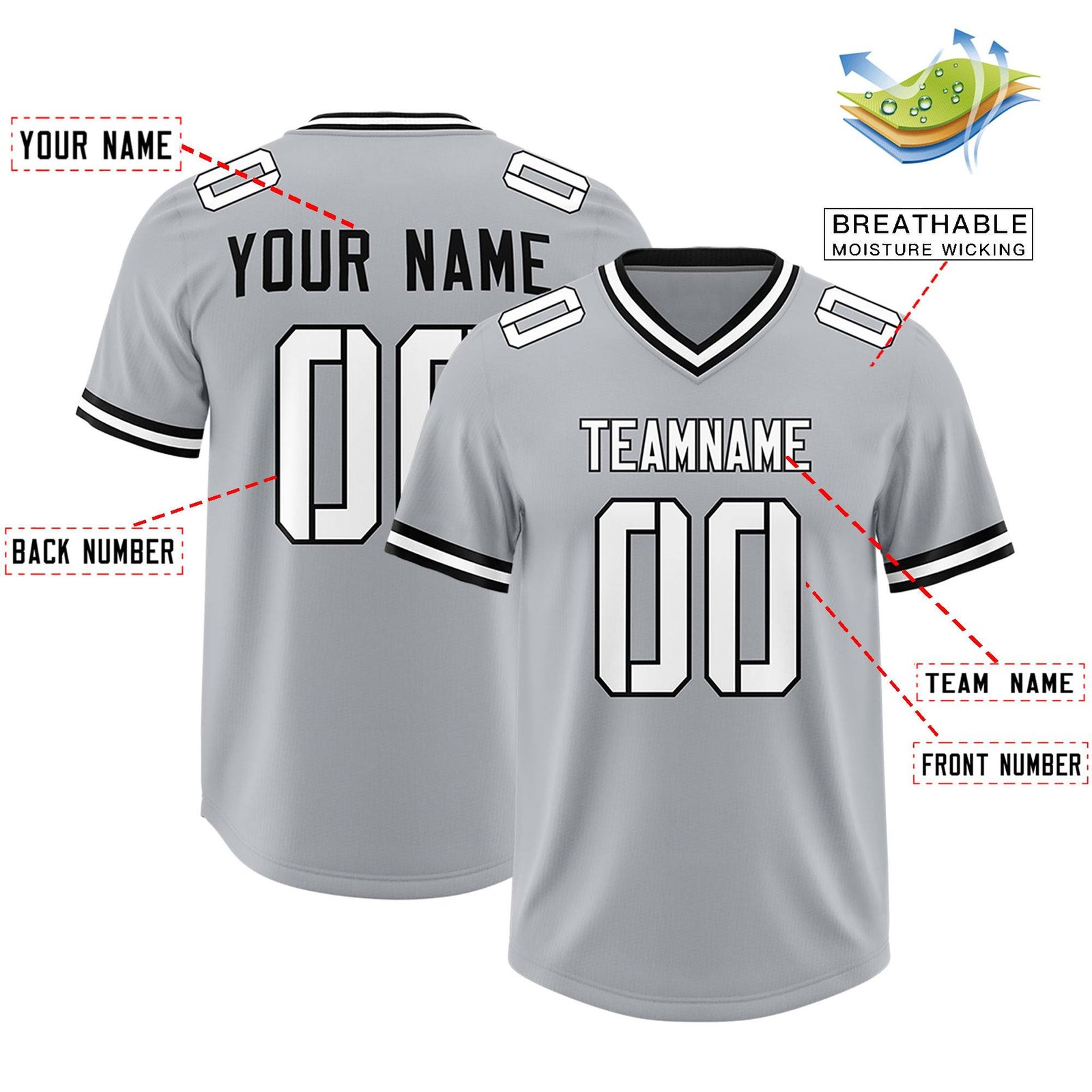 Custom Silver Classic Style American Football Jerseys