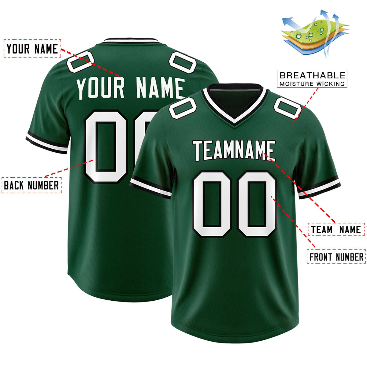 Custom Green Classic Style American Football Jerseys