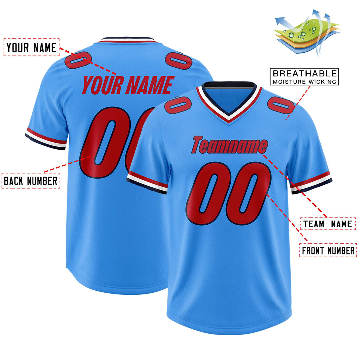 Custom Powder Blue Classic Style American Football Jerseys
