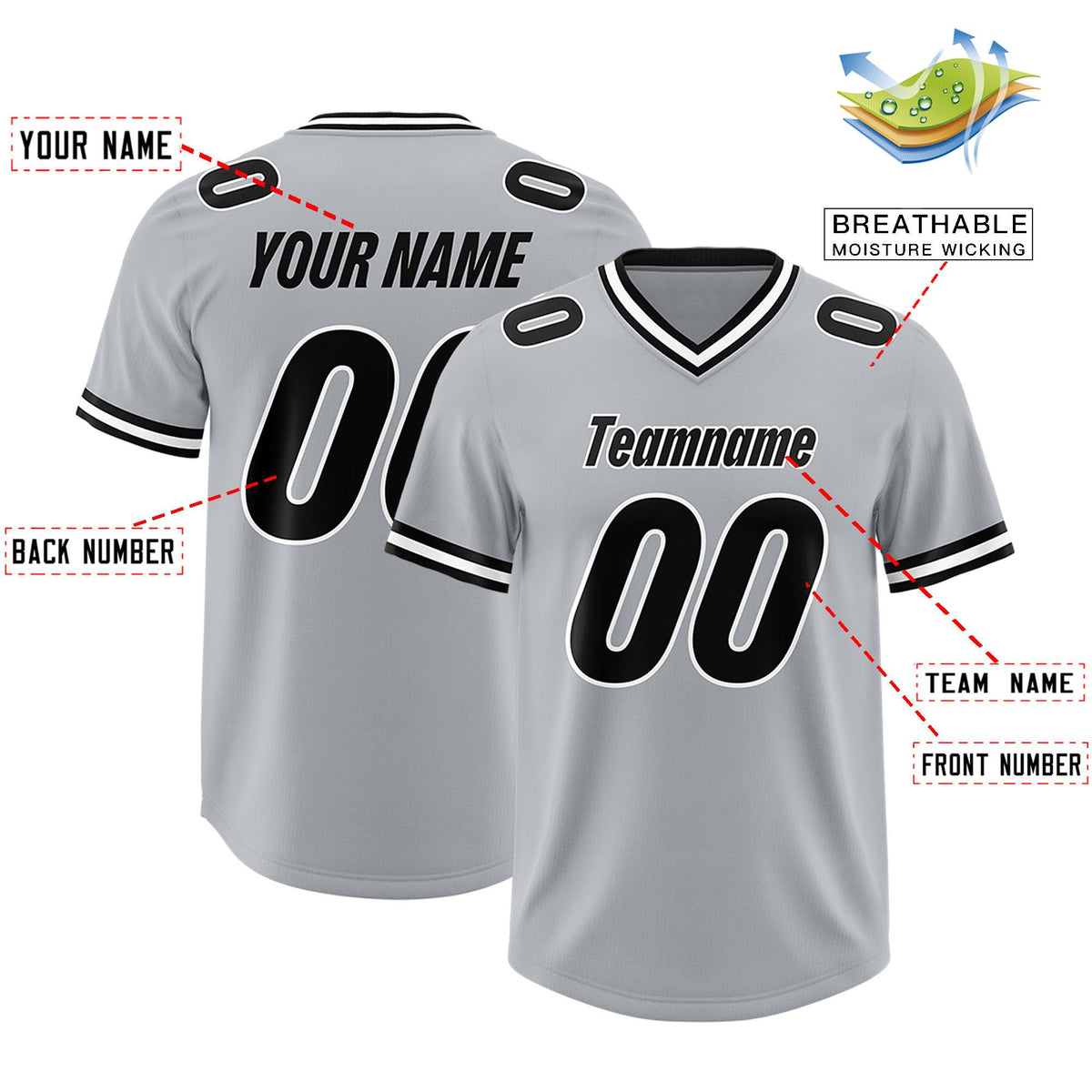Custom Silver Classic Style American Football Jerseys