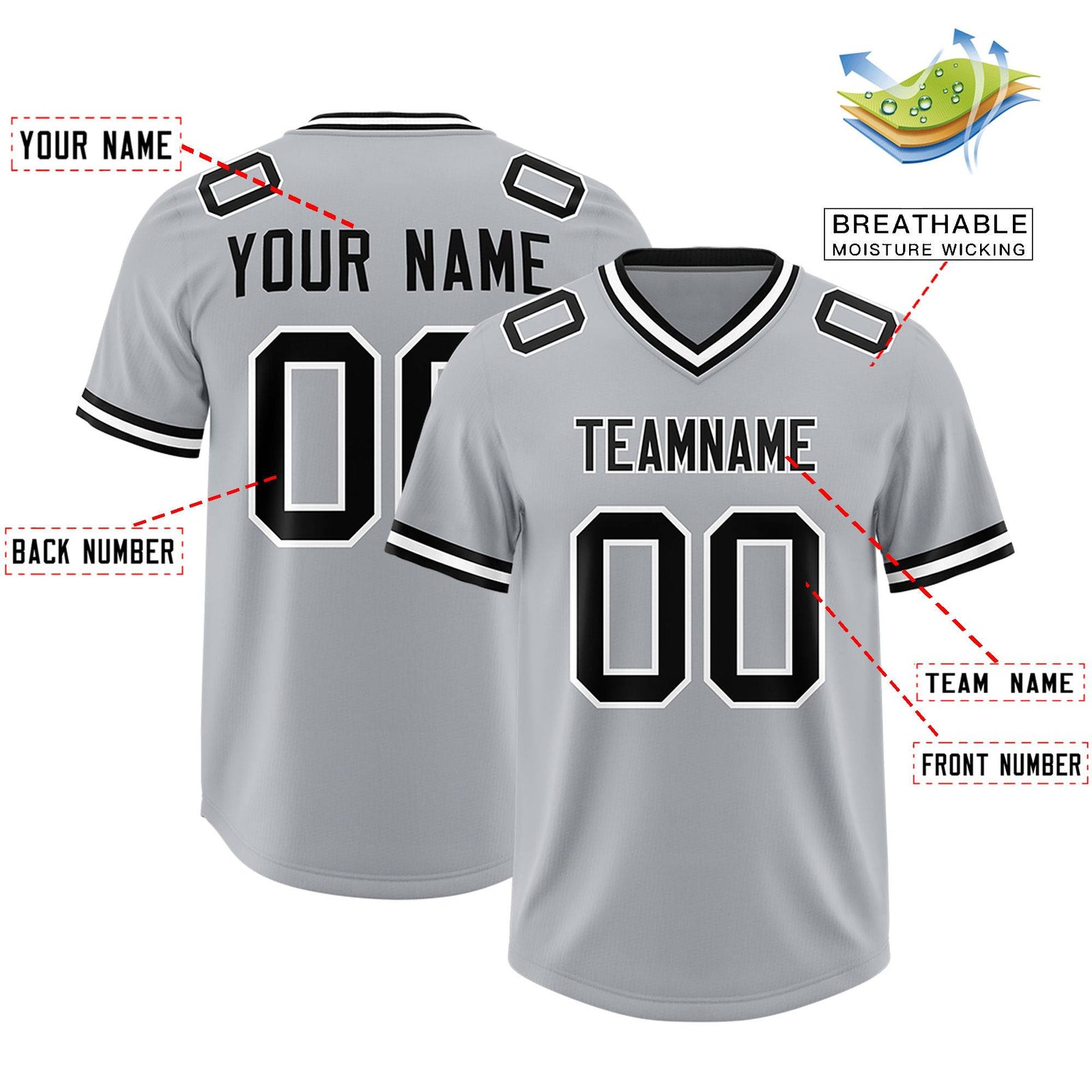 Custom Silver Classic Style American Football Jerseys