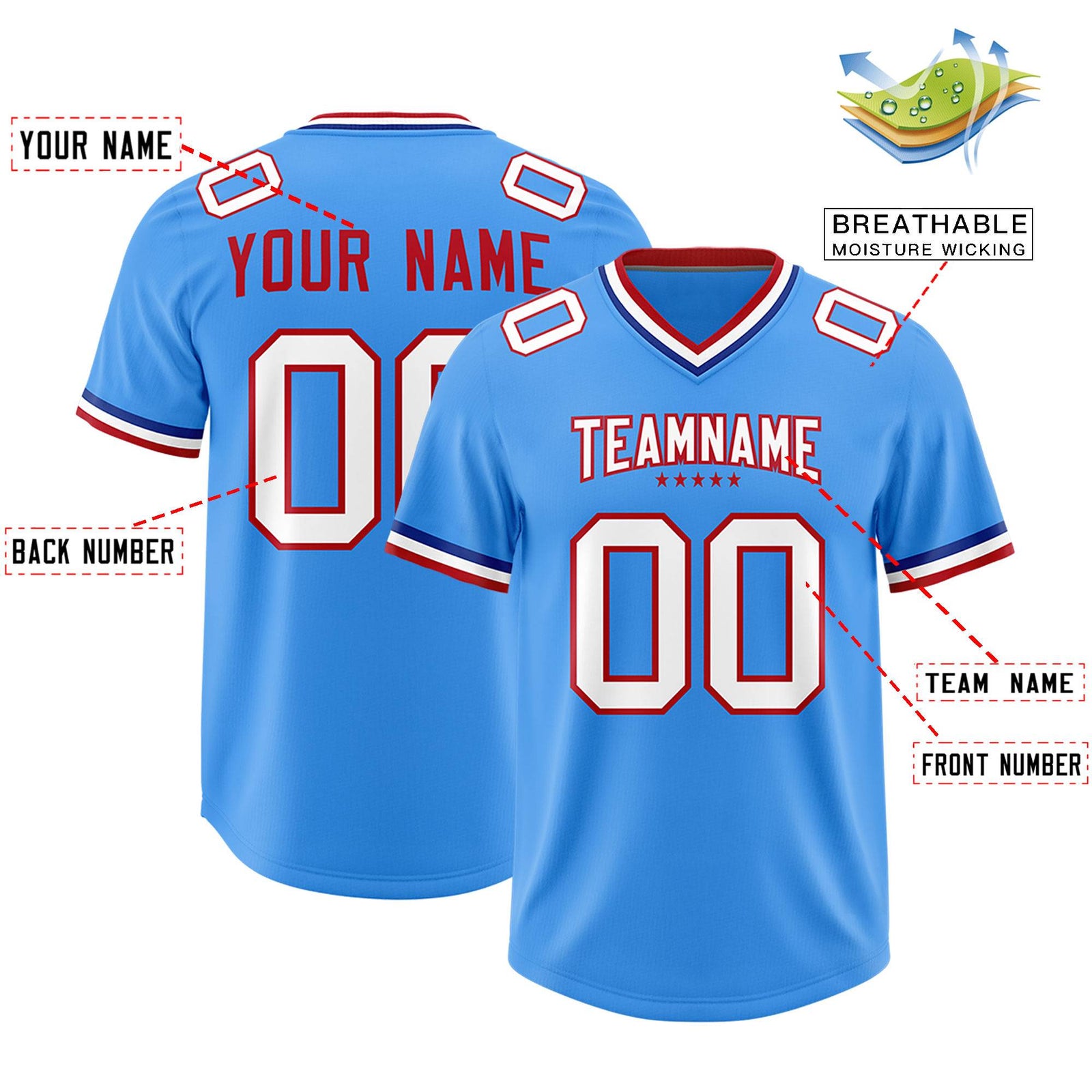 Custom Powder Blue Classic American Football Jerseys