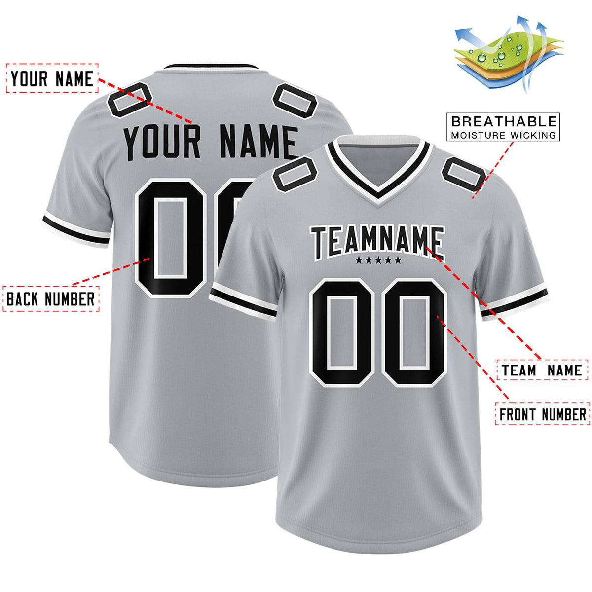 Custom Silver Football Jersey