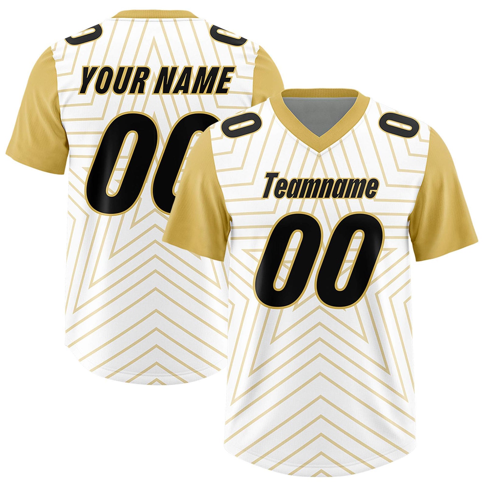 Custom White Old Gold Personalized Star Pattern Raglan Sleeves Authentic Football Jersey