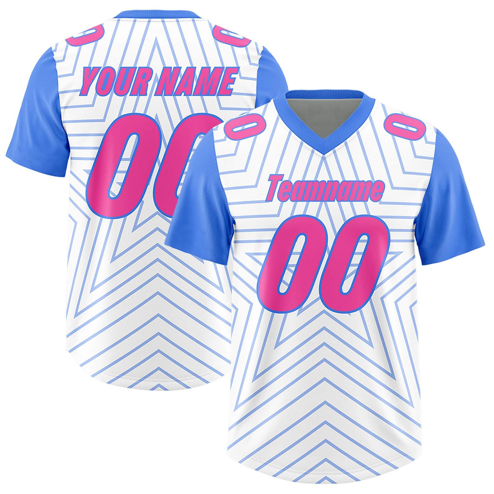 Custom White Powder Blue Personalized Star Pattern Raglan Sleeves Authentic Football Jersey
