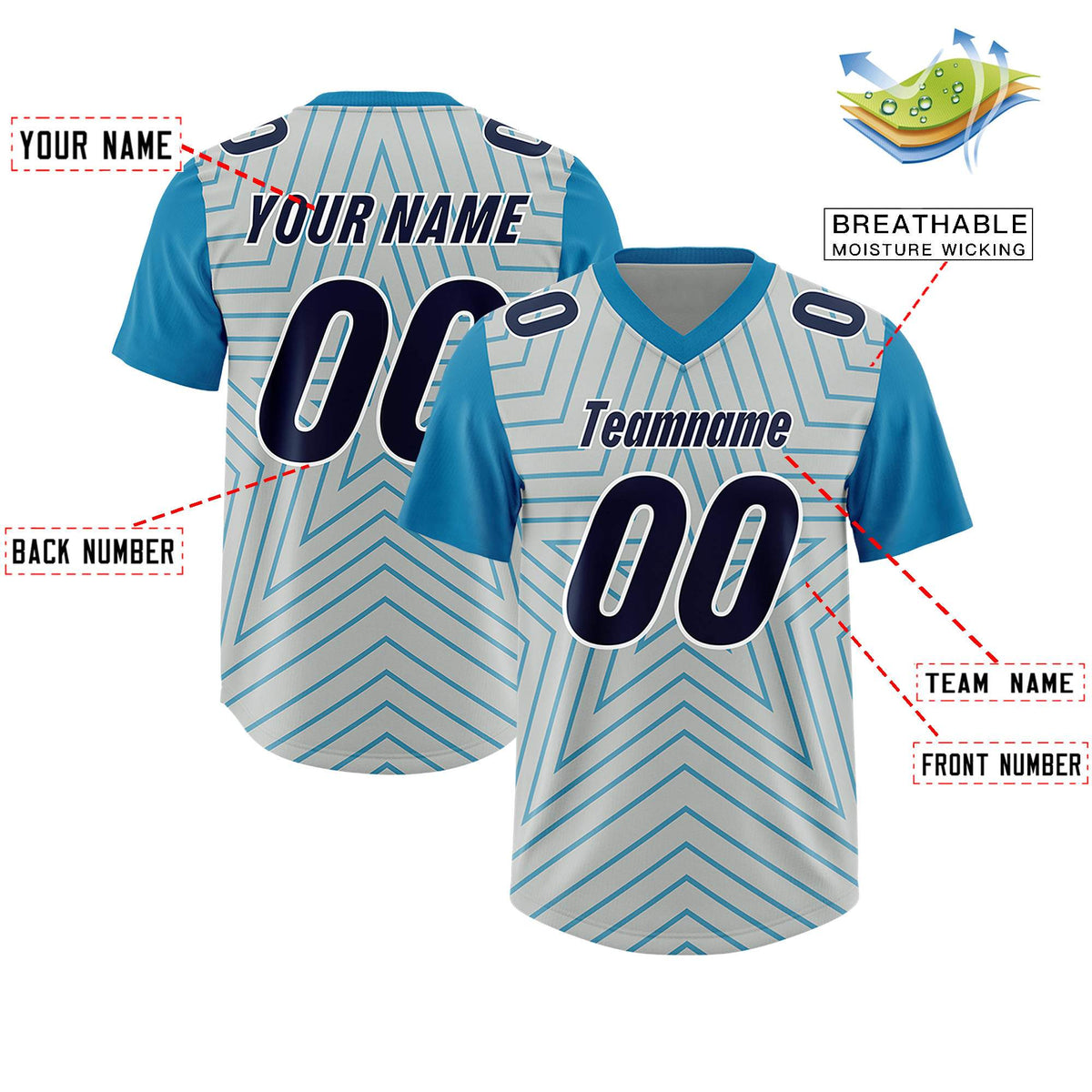 Custom Gray Panther Blue Personalized Star Pattern Raglan Sleeves Authentic Football Jersey