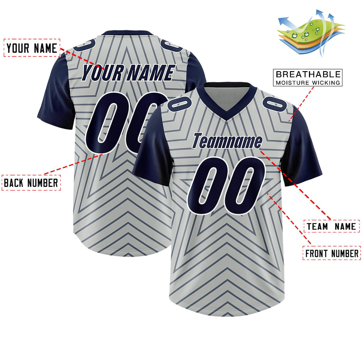 Custom Gray Navy Personalized Star Pattern Raglan Sleeves Authentic Football Jersey