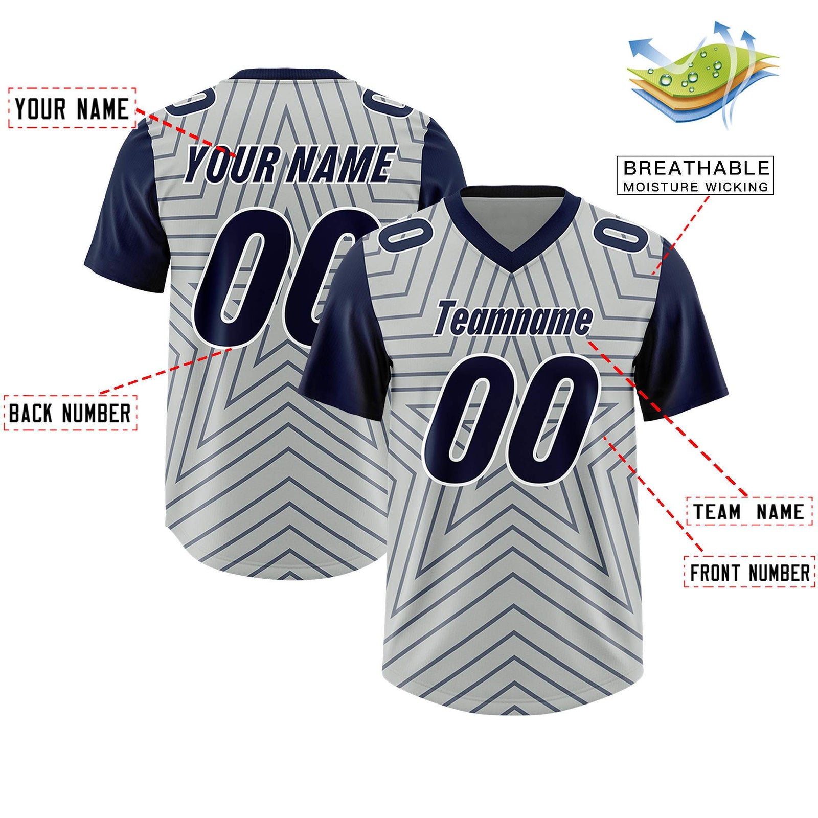 Custom Gray Navy Personalized Star Pattern Raglan Sleeves Authentic Football Jersey