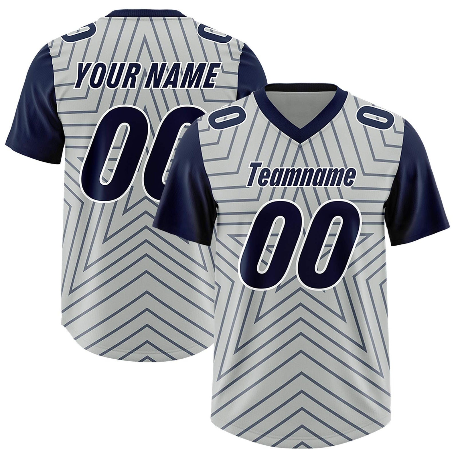 Custom Gray Navy Personalized Star Pattern Raglan Sleeves Authentic Football Jersey
