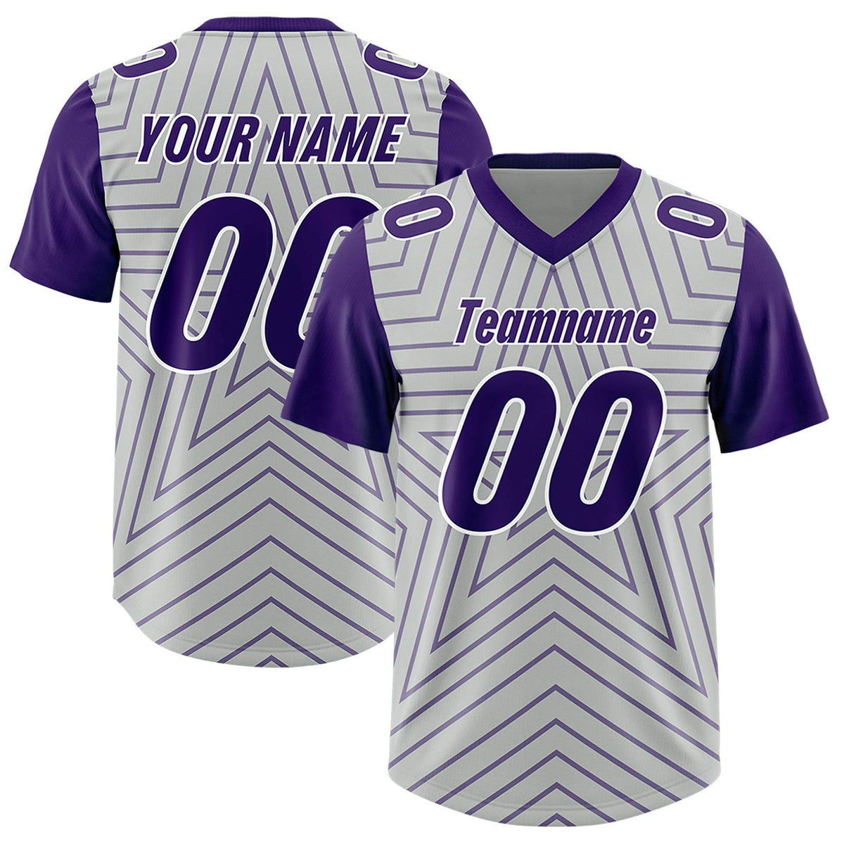 Custom Gray Purple Personalized Star Pattern Raglan Sleeves Authentic Football Jersey
