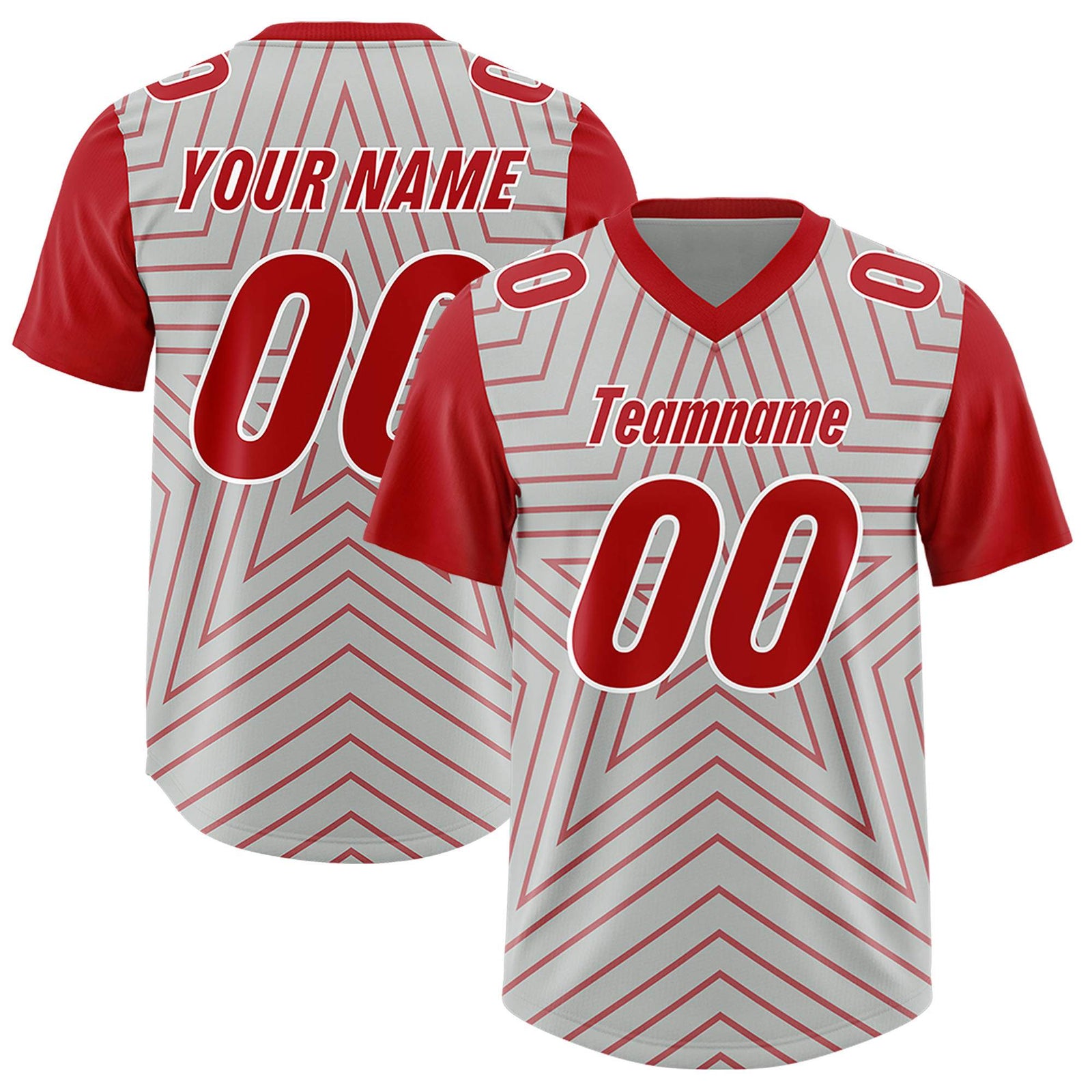 Custom Gray Red Personalized Star Pattern Raglan Sleeves Authentic Football Jersey