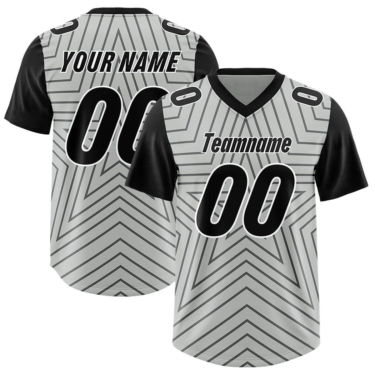 Custom Gray Black Personalized Star Pattern Raglan Sleeves Authentic Football Jersey
