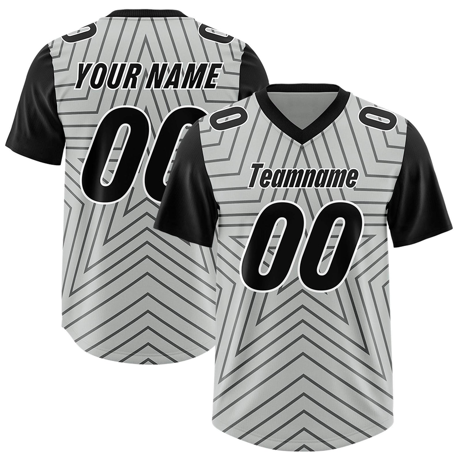 Custom Gray Black Personalized Star Pattern Raglan Sleeves Authentic Football Jersey