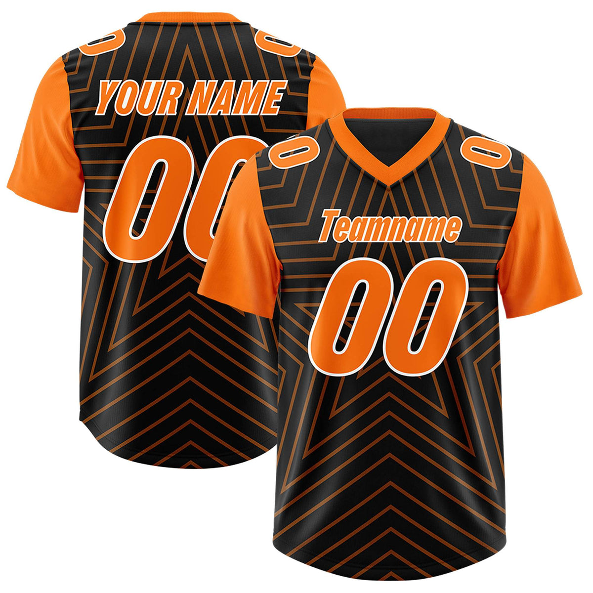 Custom Black Orange Personalized Star Pattern Raglan Sleeves Authentic Football Jersey