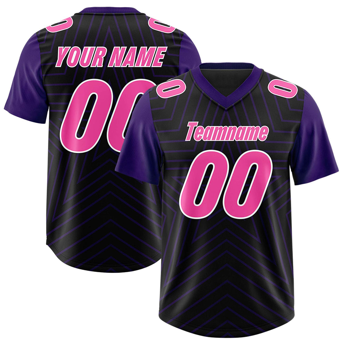 Custom Black Purple Personalized Star Pattern Raglan Sleeves Authentic Football Jersey