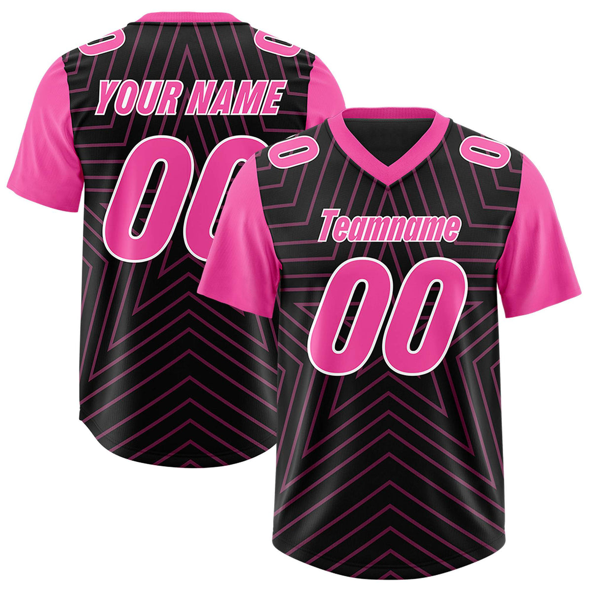 Custom Black Pink Personalized Star Pattern Raglan Sleeves Authentic Football Jersey