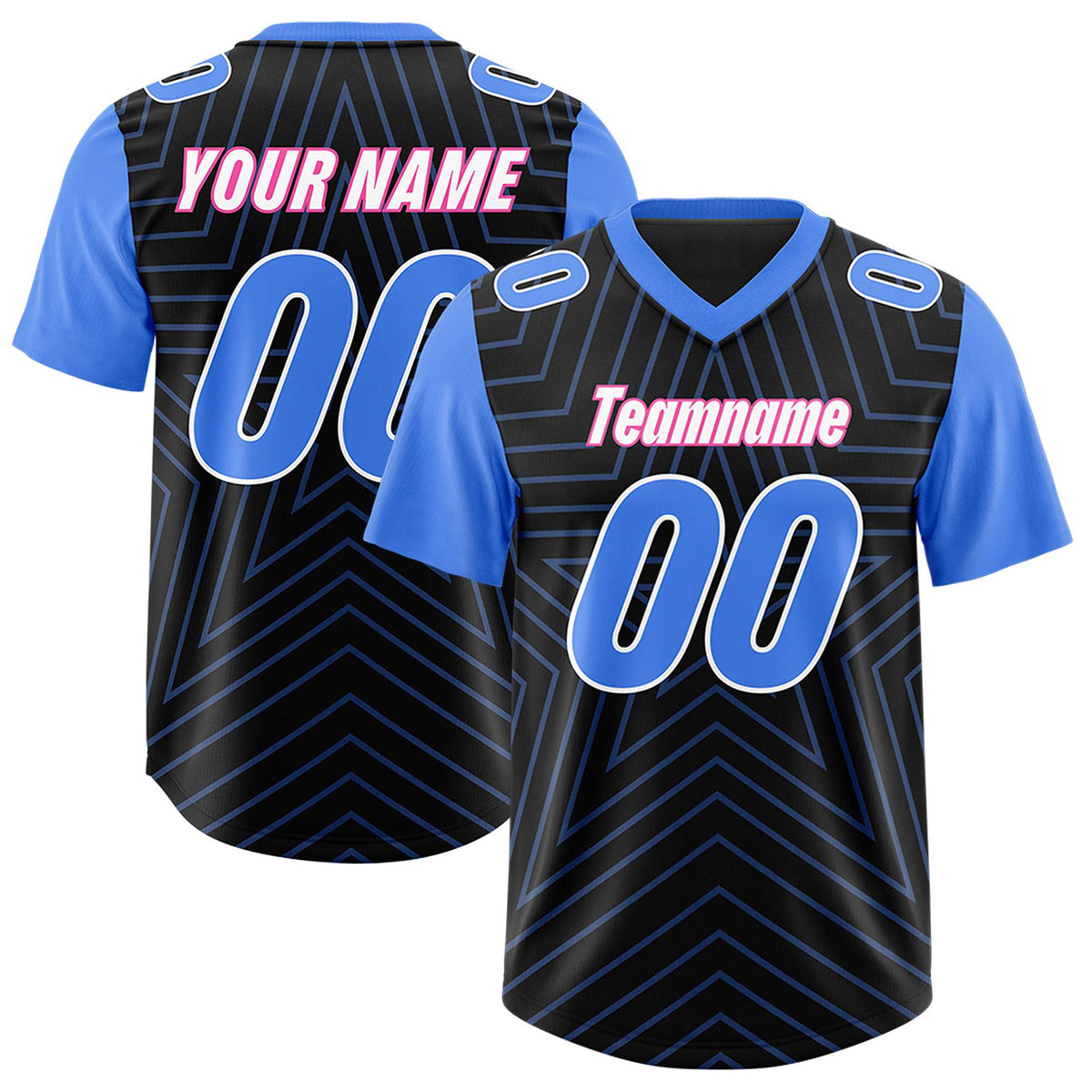 Custom Black Powder Blue Personalized Star Pattern Raglan Sleeves Authentic Football Jersey