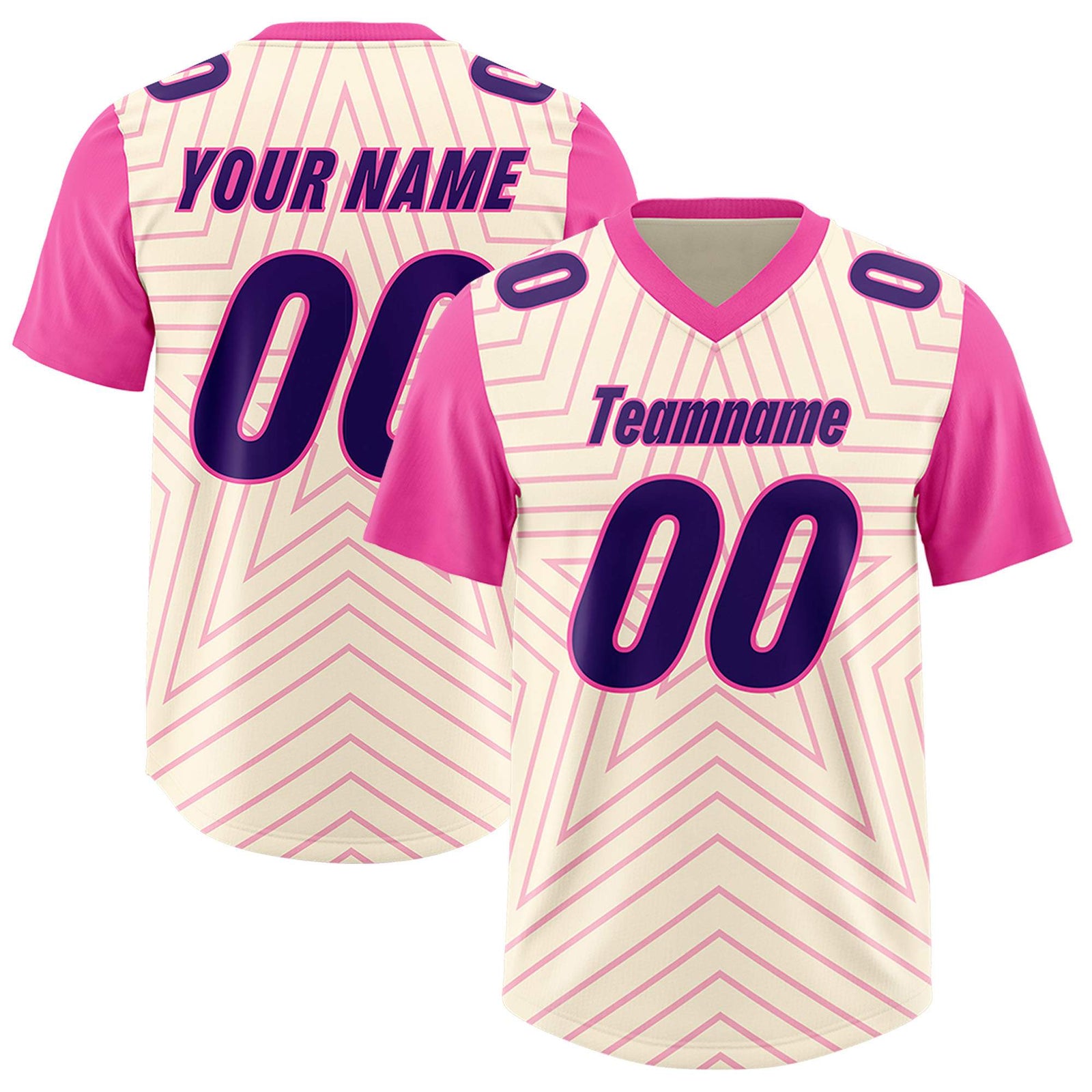 Custom Cream Pink Personalized Star Pattern Raglan Sleeves Authentic Football Jersey