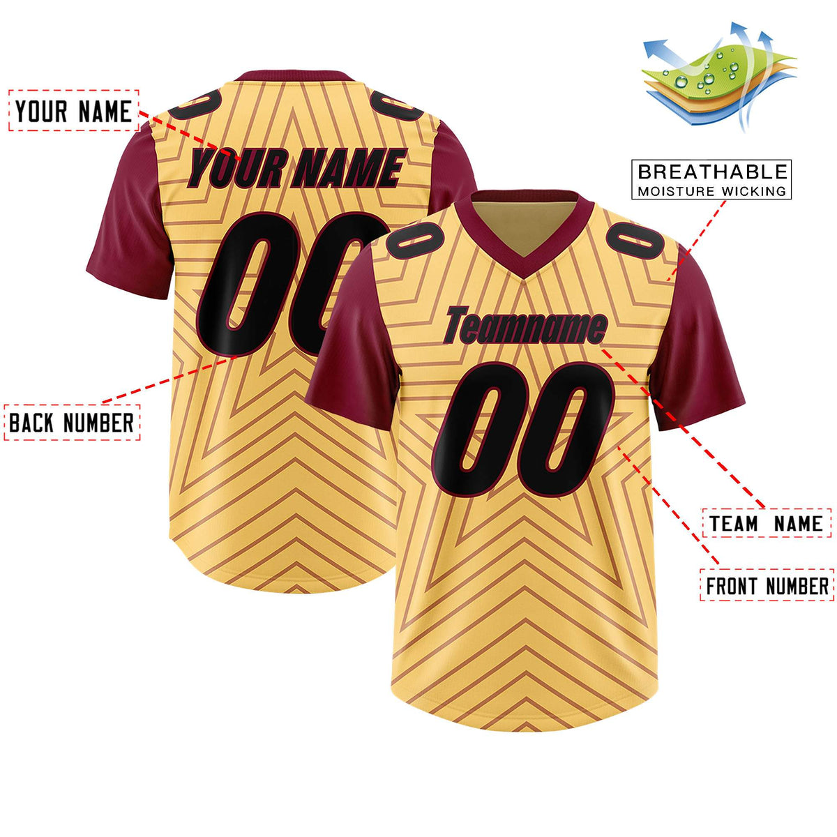 Custom Khaki Cardinal Personalized Star Pattern Raglan Sleeves Authentic Football Jersey