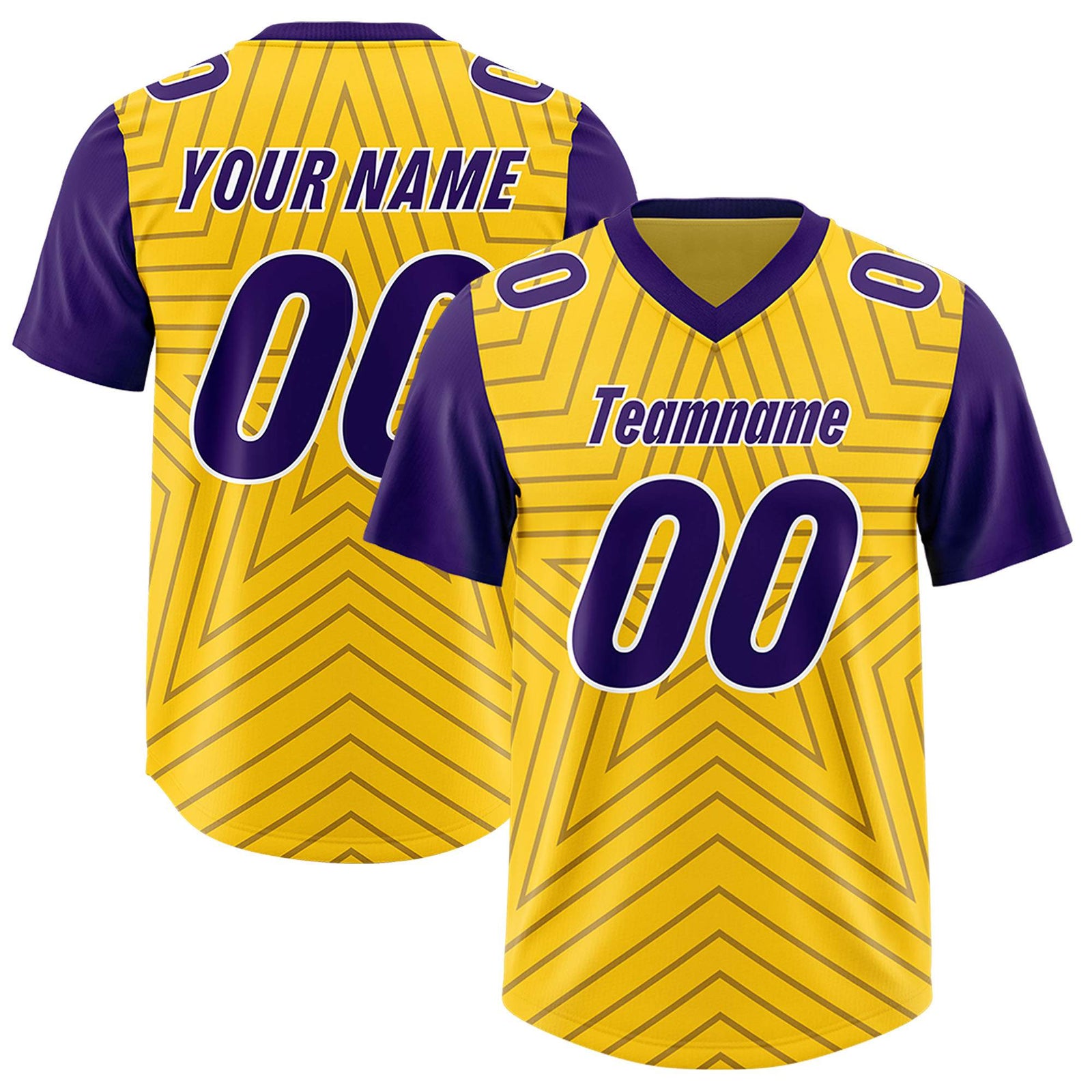 Custom Gold Purple Personalized Star Pattern Raglan Sleeves Authentic Football Jersey