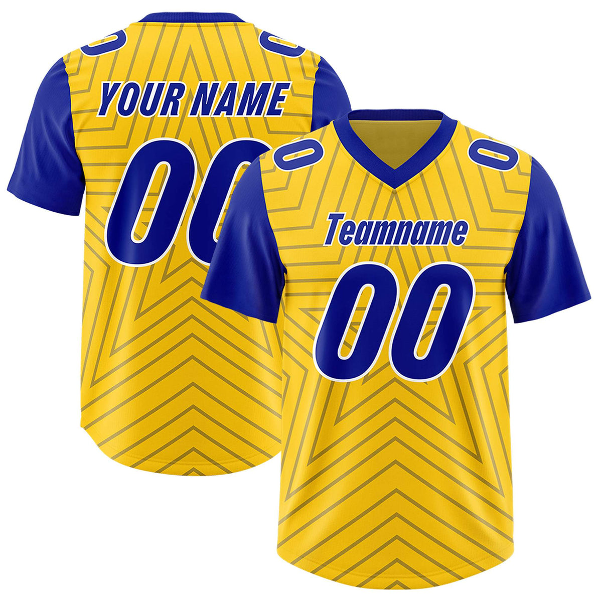 Custom Gold Royal Personalized Star Pattern Raglan Sleeves Authentic Football Jersey