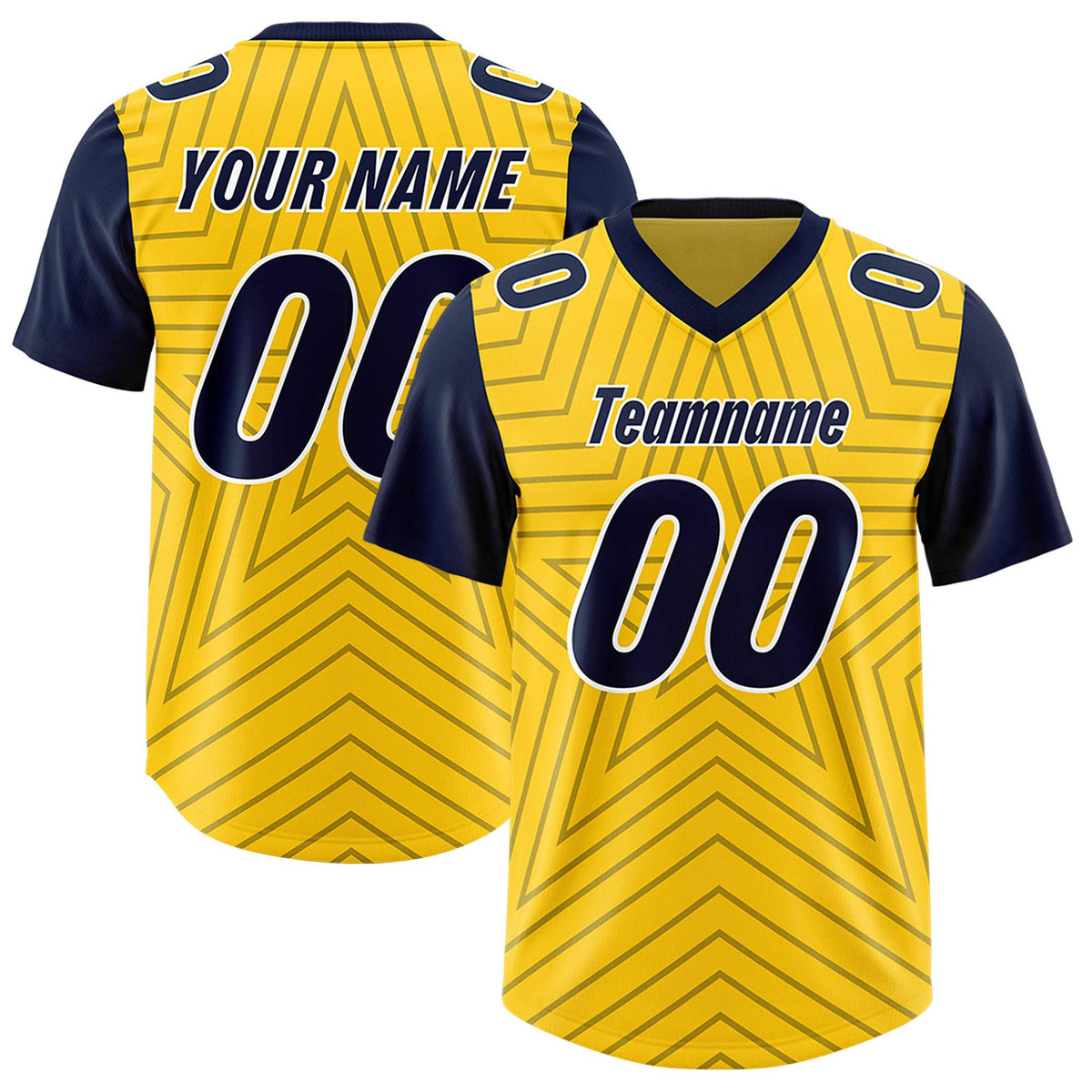 Custom Gold Navy Personalized Star Pattern Raglan Sleeves Authentic Football Jersey