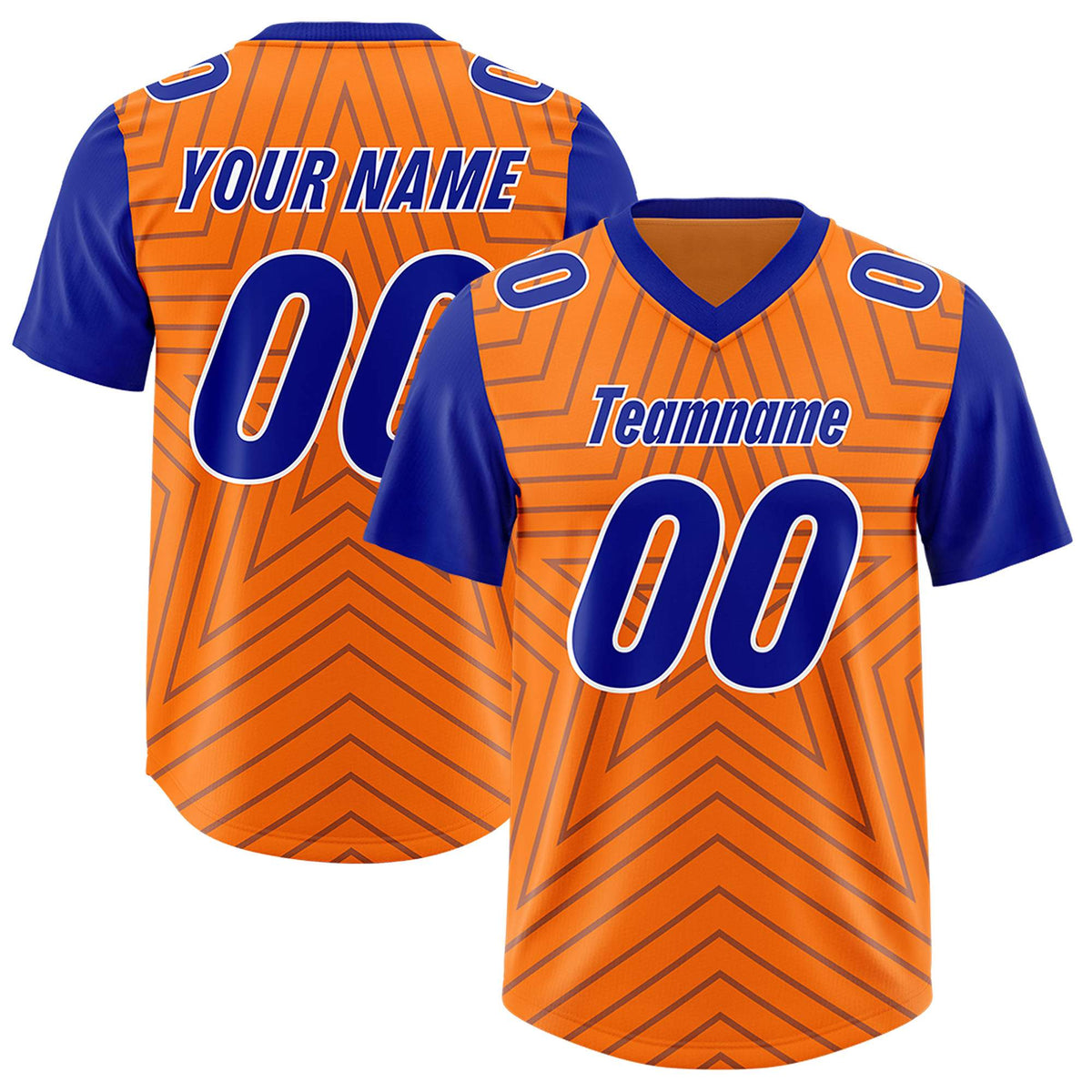 Custom Orange Royal Personalized Star Pattern Raglan Sleeves Authentic Football Jersey
