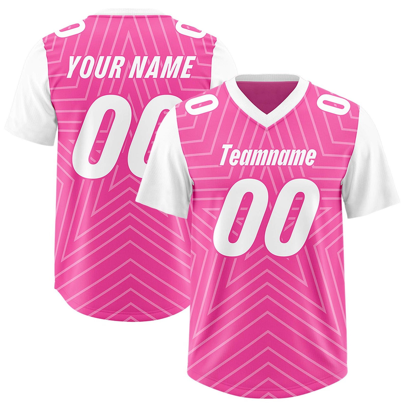 Custom Pink White Personalized Star Pattern Raglan Sleeves Authentic Football Jersey