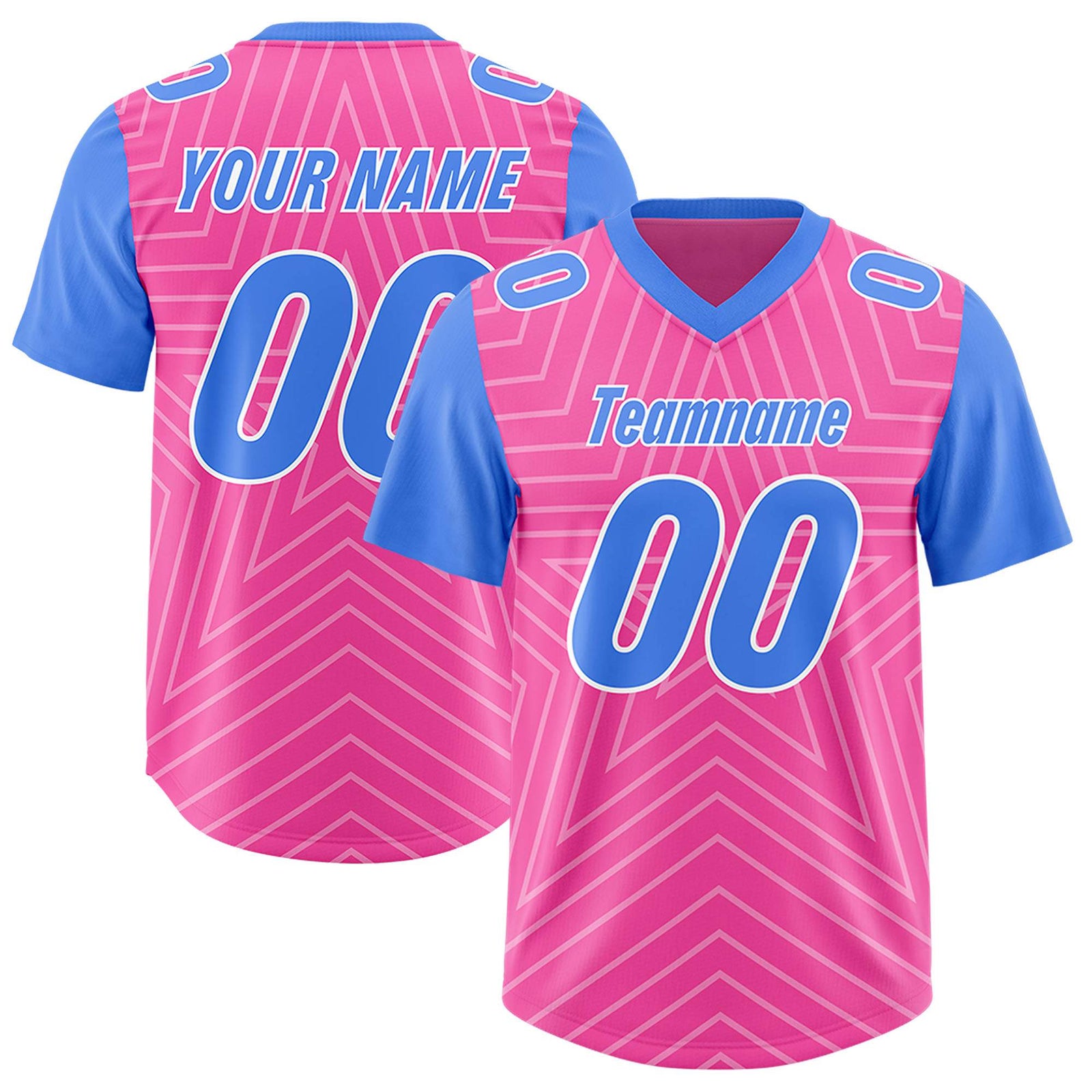 Custom Pink Powder Blue Personalized Star Pattern Raglan Sleeves Authentic Football Jersey