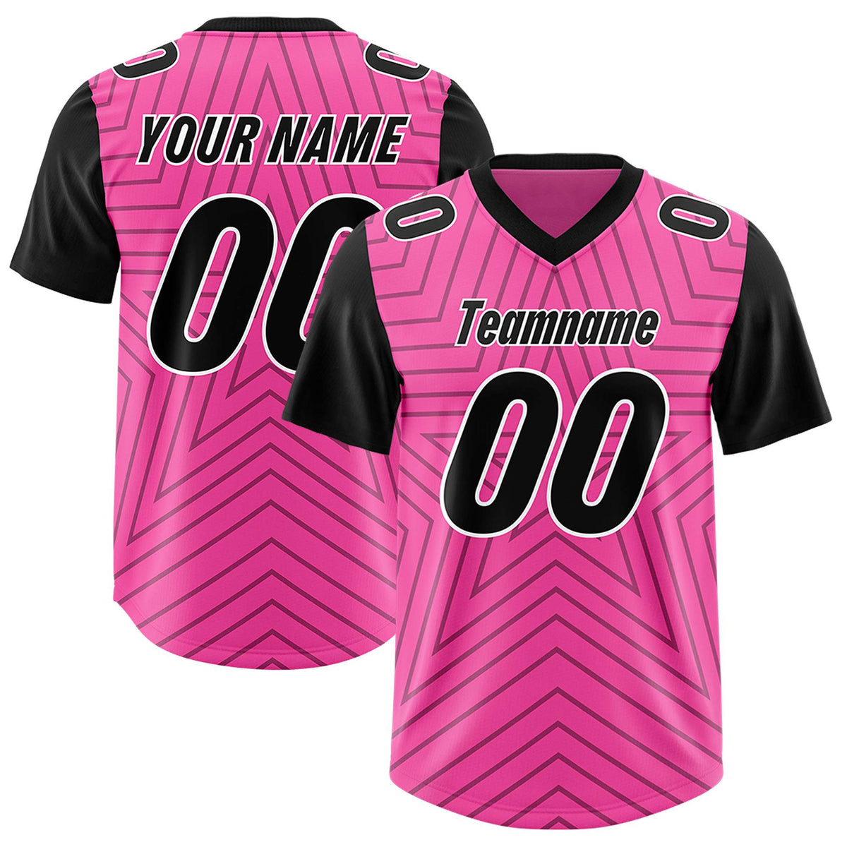 Custom Pink Black Personalized Star Pattern Raglan Sleeves Authentic Football Jersey