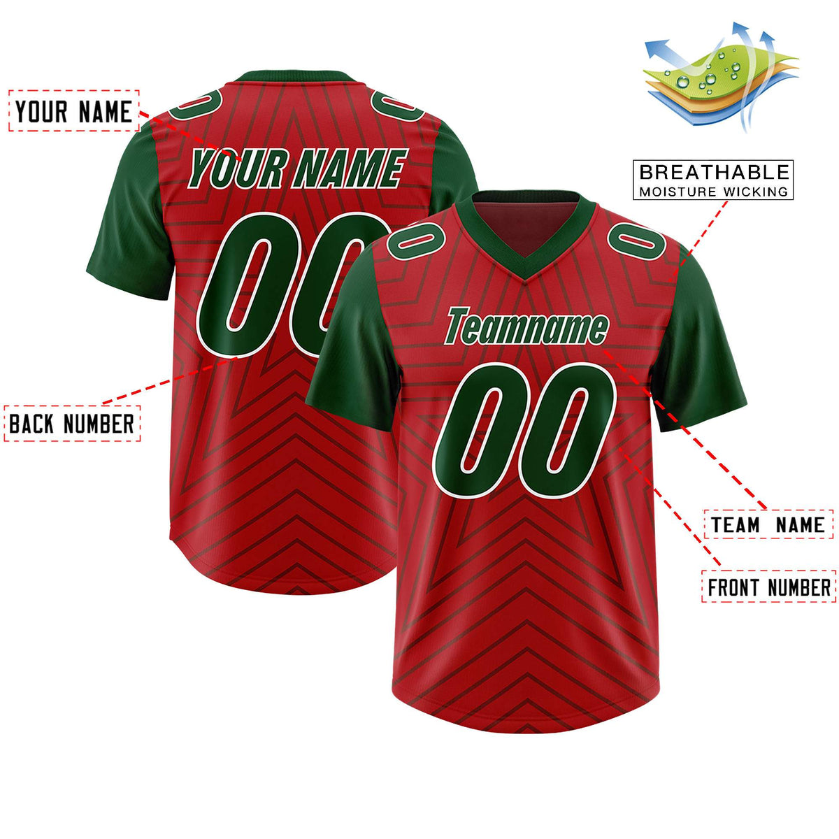Custom Red Green Personalized Star Pattern Raglan Sleeves Authentic Football Jersey