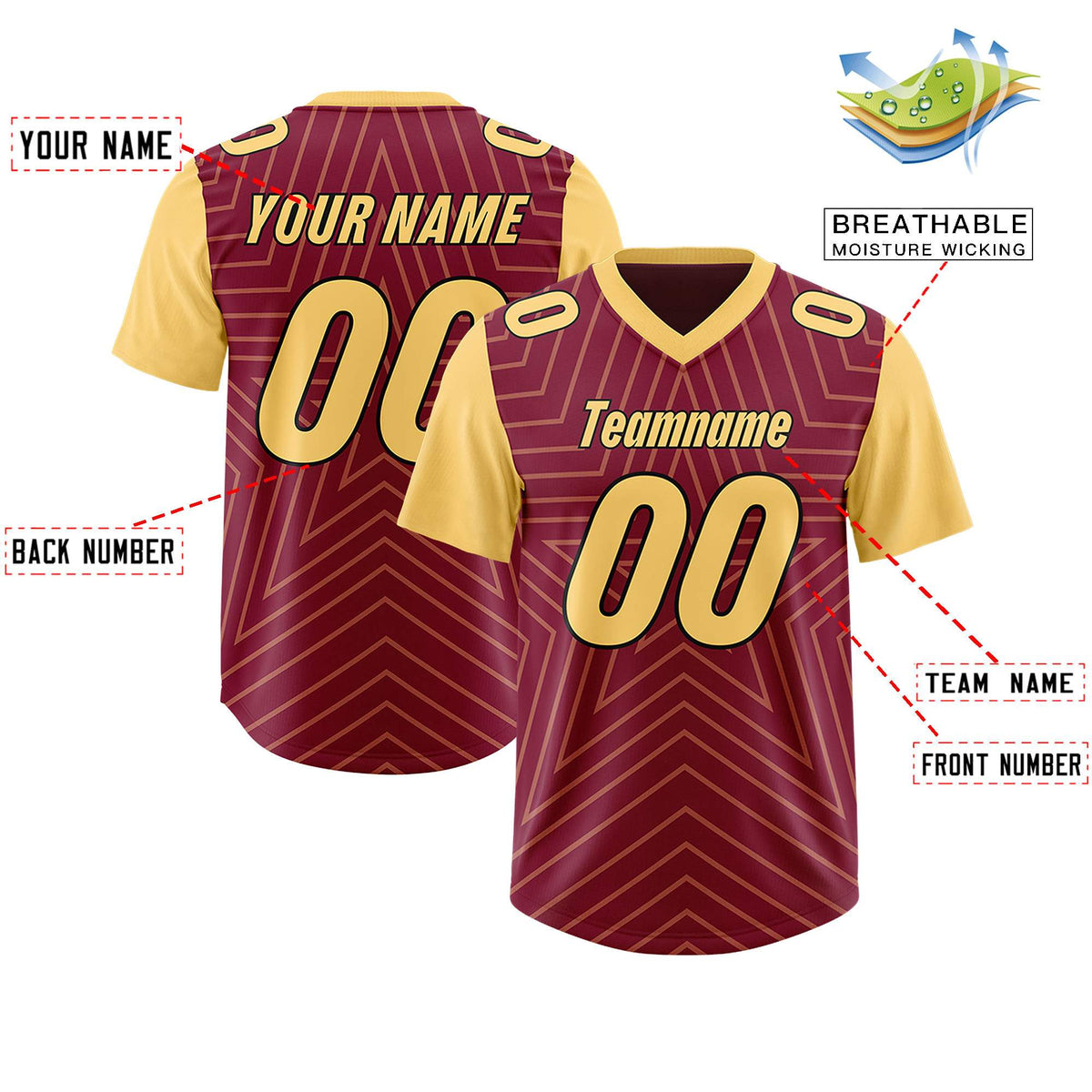 Custom Cardinal Khaki Personalized Star Pattern Raglan Sleeves Authentic Football Jersey